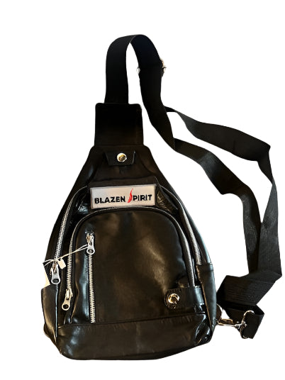 Blazen Spirit Leather Crossbody Black Silver Multifunctional pockets, stylish leather accent.