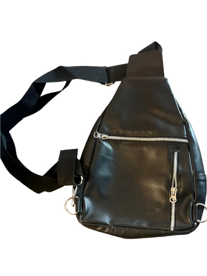 Blazen Spirit Leather Crossbody Black Silver Multifunctional pockets, stylish leather accent.