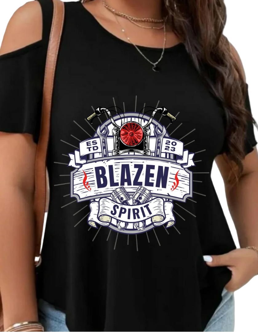 Ladies RAD Rider T-shirt Black Poly Cotton High Quality Cold Shoulder Casual Top