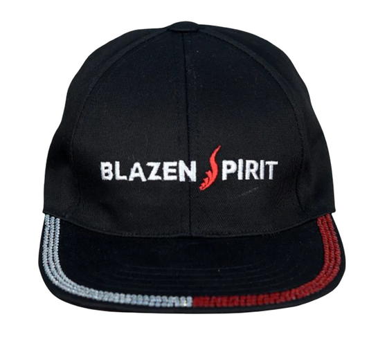 Black Cloth Casual Hat, Branded Blazen Spirit Red and Silver Jeweled