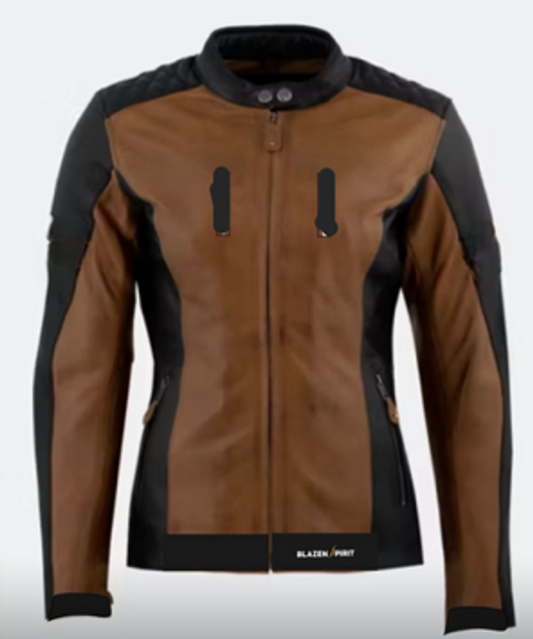 Black Premium Leather Jacket with Tan Leather Accents, Upper Vents, zip out liner with Level 2 Guards