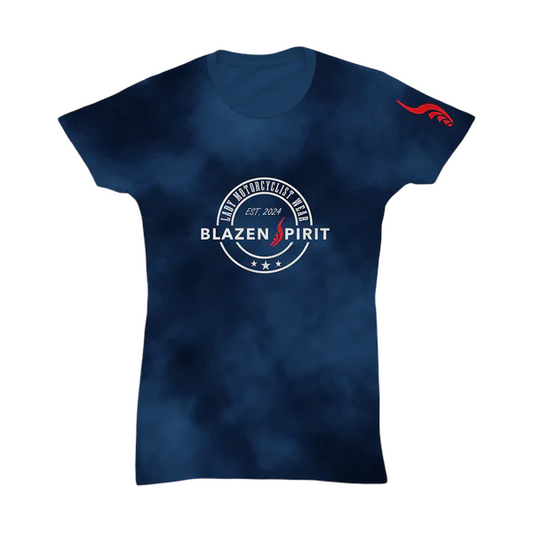 Ladies Blue Tie Die Blazen Spirit branded Ladies T-shirt Riding Free Casual Shirt Womens