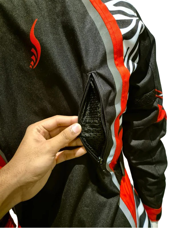 Blazen Spirit Signature  "Zara" Textile All Weather Jacket Red Black White Zebra Print (Lady Rider, Stylish Motorcycle Jacket)