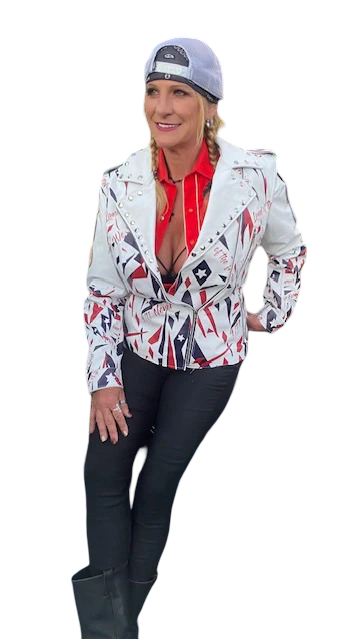Patriotic Leather Jacket Blazen Spirit with Military Tribute Lady Military Rider Style!
