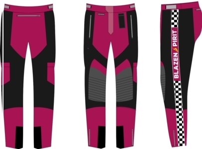 "Racer Fame" Riding pants, Cordura Textile Fabric in Dark Purple or Dark Pink All Seasons with CE2 Guards, removable quilted liner