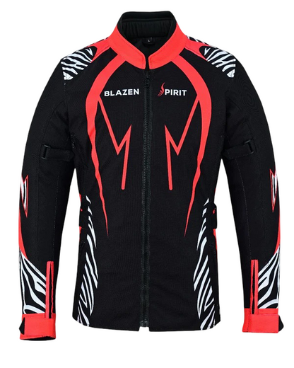 Blazen Spirit Signature  "Zara" Textile All Weather Jacket Red Black White Zebra Print (Lady Rider, Stylish Motorcycle Jacket)