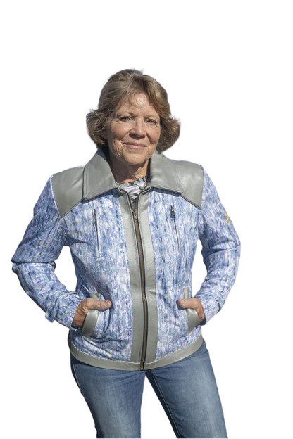 Blazen Spirit Signature "Opal" Cordura Textile Jacket in Blue - Grey Leather accents, leather elbow and shoulder trims + Level 2 Guards