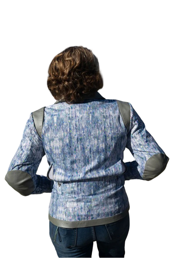 Blazen Spirit Signature "Opal" Cordura Textile Jacket in Blue - Grey Leather accents, leather elbow and shoulder trims + Level 2 Guards
