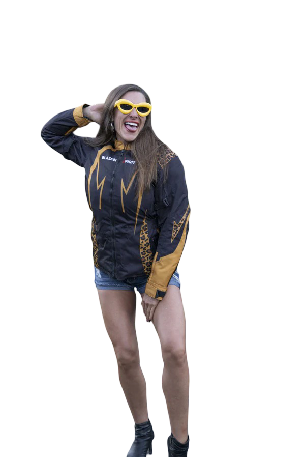 Blazen Spirit Signature "Raven" Cordura Textile Jacket in Black, Yellow and Cheetah Print