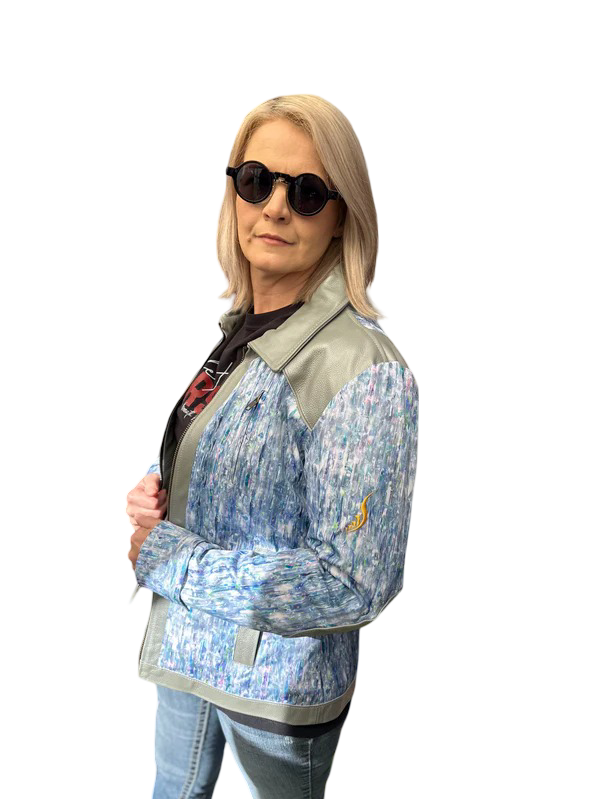 Blazen Spirit Signature "Opal" Cordura Textile Jacket in Blue - Grey Leather accents, leather elbow and shoulder trims + Level 2 Guards