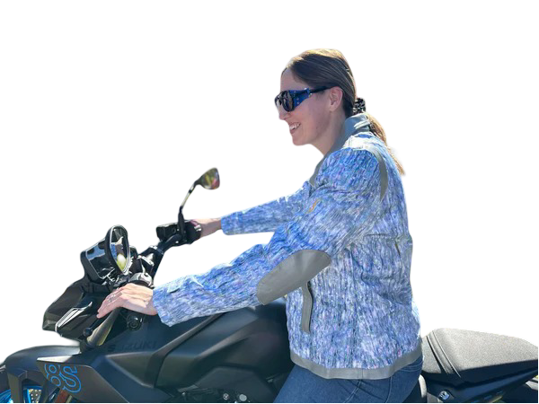 Blazen Spirit Signature "Opal" Cordura Textile Jacket in Blue - Grey Leather accents, leather elbow and shoulder trims + Level 2 Guards