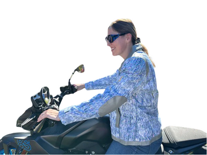 Blazen Spirit Signature "Opal" Cordura Textile Jacket in Blue - Grey Leather accents, leather elbow and shoulder trims + Level 2 Guards