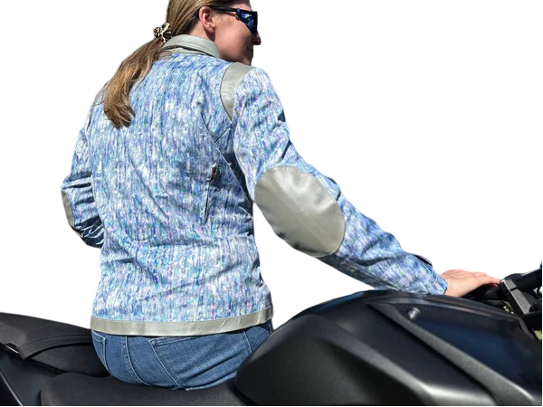 Blazen Spirit Signature "Opal" Cordura Textile Jacket in Blue - Grey Leather accents, leather elbow and shoulder trims + Level 2 Guards