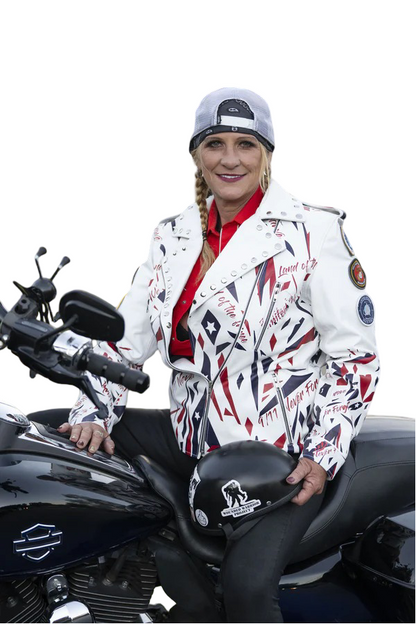Patriotic Leather Jacket Blazen Spirit with Military Tribute Lady Military Rider Style!