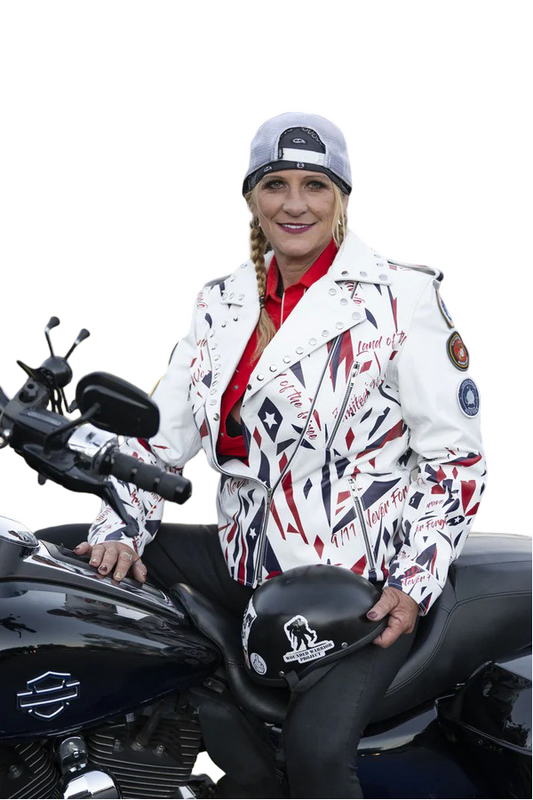 Patriotic Leather Jacket Blazen Spirit with Military Tribute Lady Military Rider Style!
