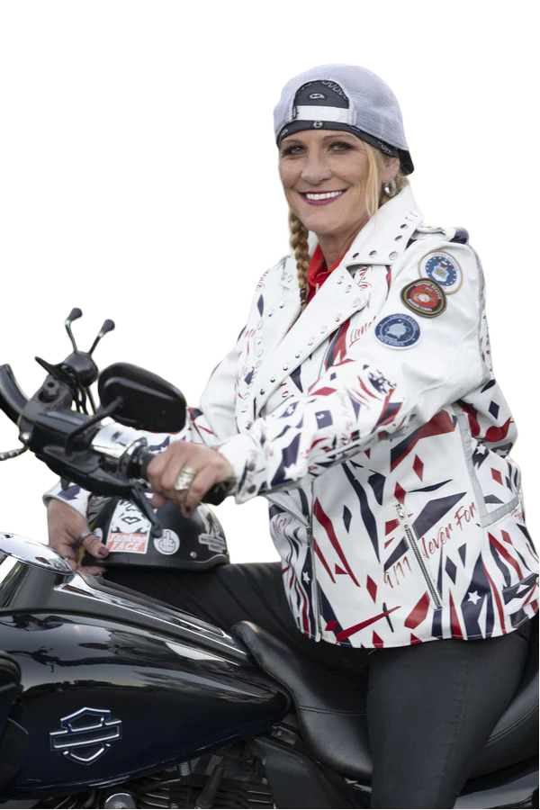 Patriotic Leather Jacket Blazen Spirit with Military Tribute Lady Military Rider Style!