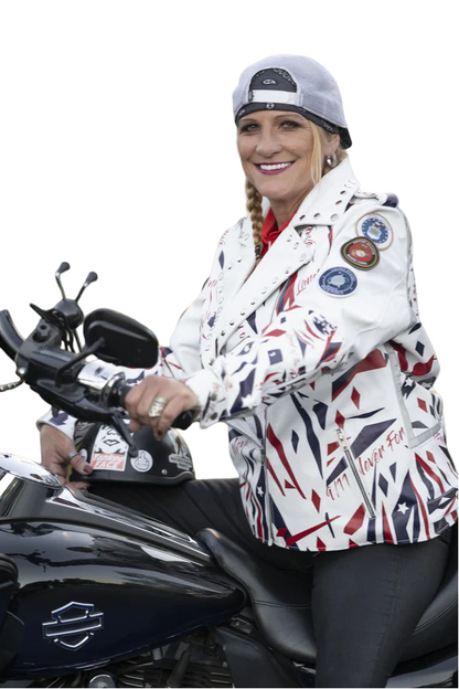 Patriotic Leather Jacket Blazen Spirit with Military Tribute Lady Military Rider Style!