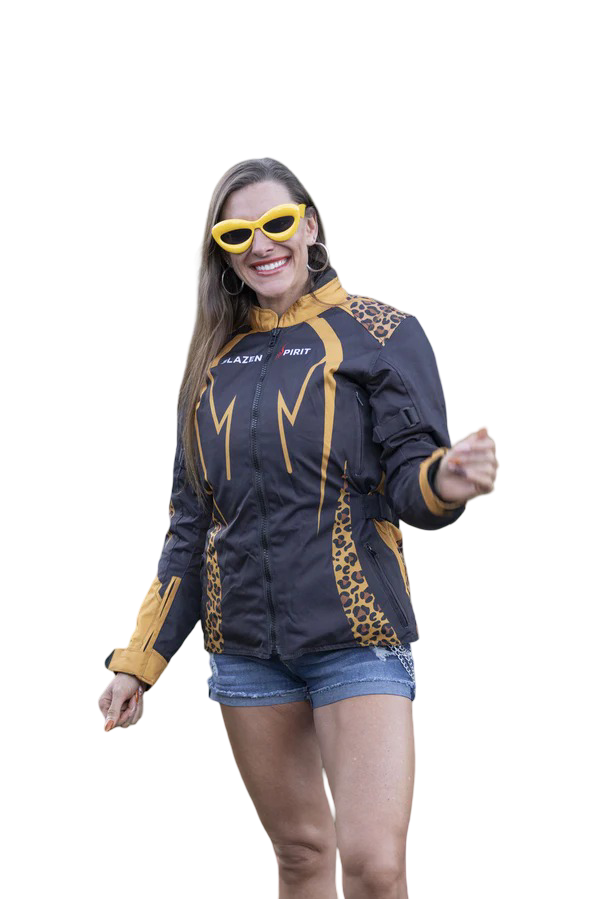 Blazen Spirit Signature "Raven" Cordura Textile Jacket in Black, Yellow and Cheetah Print