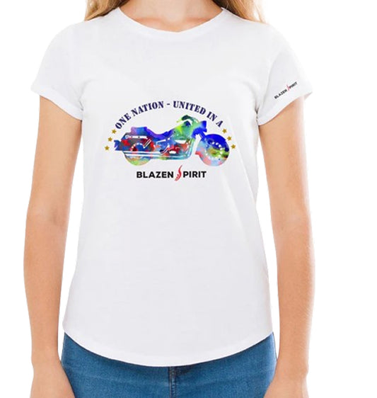 United Motorcyclists Ladies T-Shirt Multi Colored Multi Riders and Nations Shirt