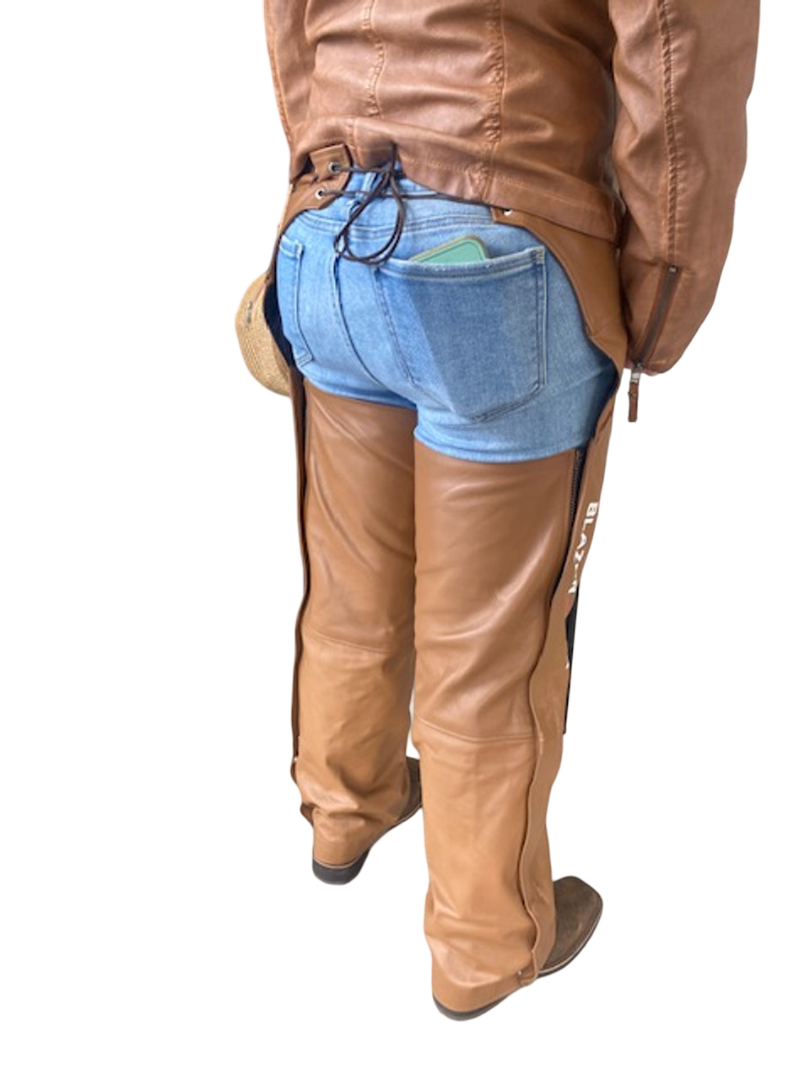 "Hulee" Premium Leather Chaps Blazen Spirit with inner liner, lower snaps and adjusting belt