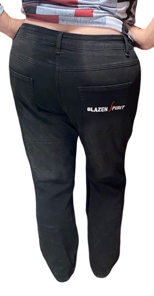 "Rhonda" Black lined Motorcycle Jeans Blazen Spirit Protective Kevlar Lined with Level 2 Guards Mesh Lined pants