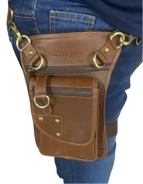 Genuine Leather Thigh Bag for Riders, with 2 adjusting straps Lady motorcycle thigh bag