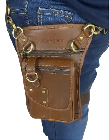 Genuine Leather Thigh Bag for Riders, with 2 adjusting straps Lady motorcycle thigh bag