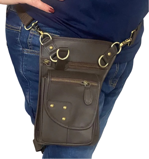 Genuine Leather Thigh Bag for Riders, with 2 adjusting straps Lady motorcycle thigh bag