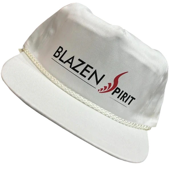 White Cloth Casual Hat, Braided Rim Branded Blazen Spirit