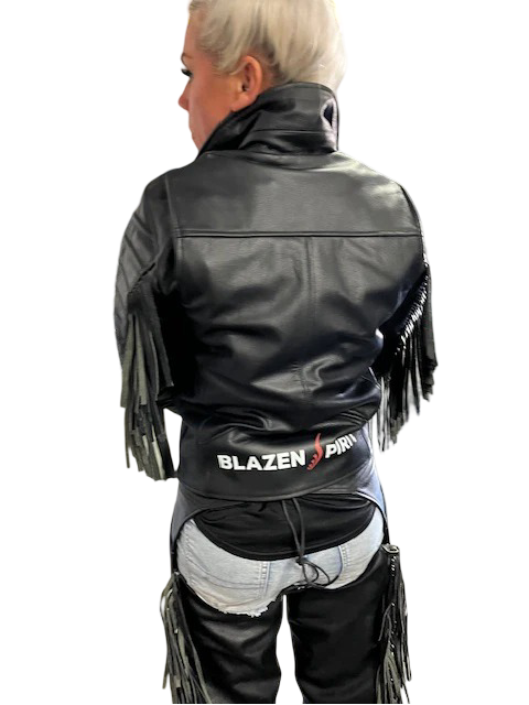 Leather Cruiser Chic Jacket & Chaps  Dark Red,  Ocean Blue, Dark Purple(CUSTOM Color available)