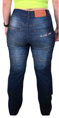 Signature Durable "Victoria" Blue Jeans Blazen Spirit Protective Lady Rider Jeans, Blue, Black, Gray and Tan