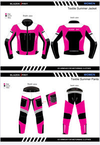 2 pc Premium Textile Lady Rider "Debbie" Motorcyclist Suit in Barbie Pink, white and black Cordura 600D Fabric