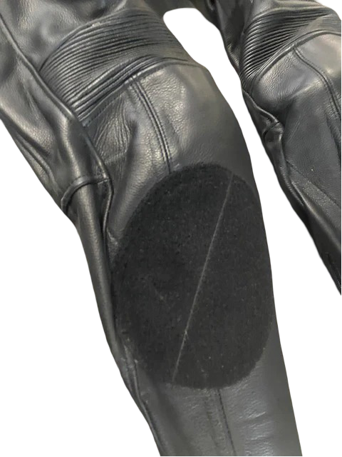 SUPER Moto Lady Racer  Suit in Premium Black leather, Red and white accents.