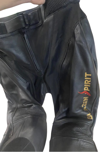 SUPER Moto Lady Racer  Suit in Premium Black leather, Red and white accents.