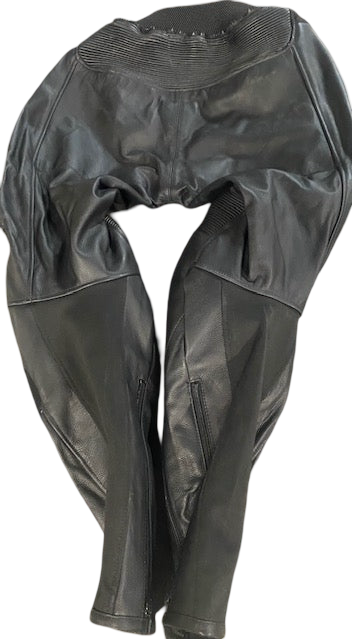 SUPER Moto Lady Racer  Suit in Premium Black leather, Red and white accents.