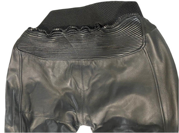SUPER Moto Lady Racer  Suit in Premium Black leather, Red and white accents.
