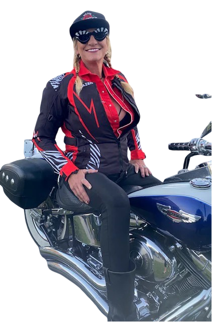 Blazen Spirit Signature  "Zara" Textile All Weather Jacket Red Black White Zebra Print (Lady Rider, Stylish Motorcycle Jacket)
