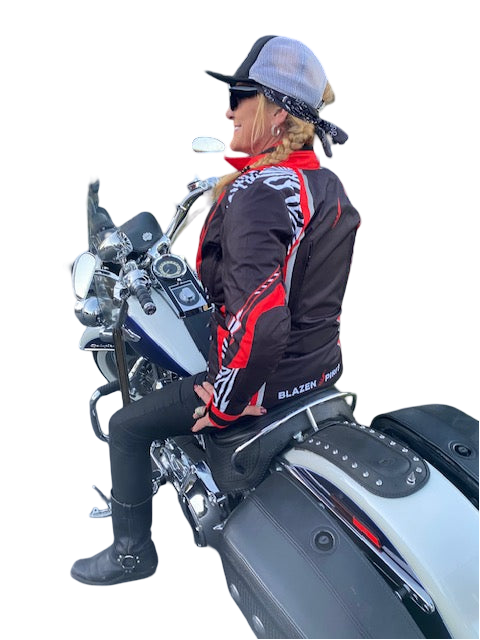 Blazen Spirit Signature  "Zara" Textile All Weather Jacket Red Black White Zebra Print (Lady Rider, Stylish Motorcycle Jacket)