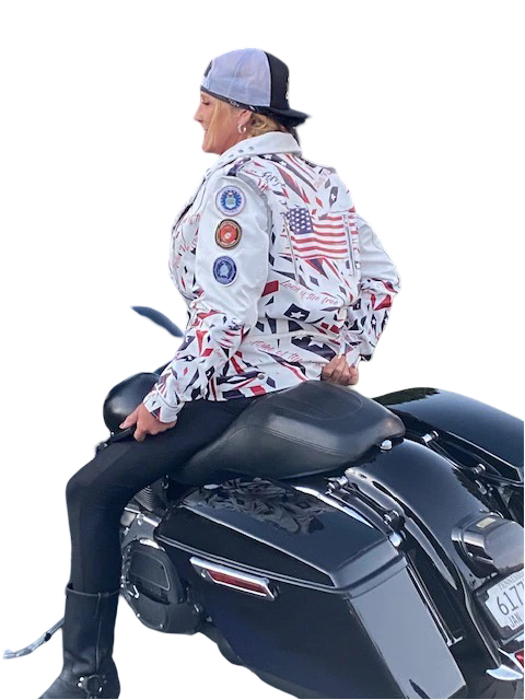 Patriotic Leather Jacket Blazen Spirit with Military Tribute Lady Military Rider Style!