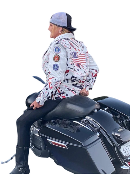 Patriotic Leather Jacket Blazen Spirit with Military Tribute Lady Military Rider Style!