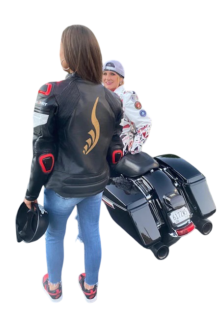SUPER Moto Lady Racer  Suit in Premium Black leather, Red and white accents.