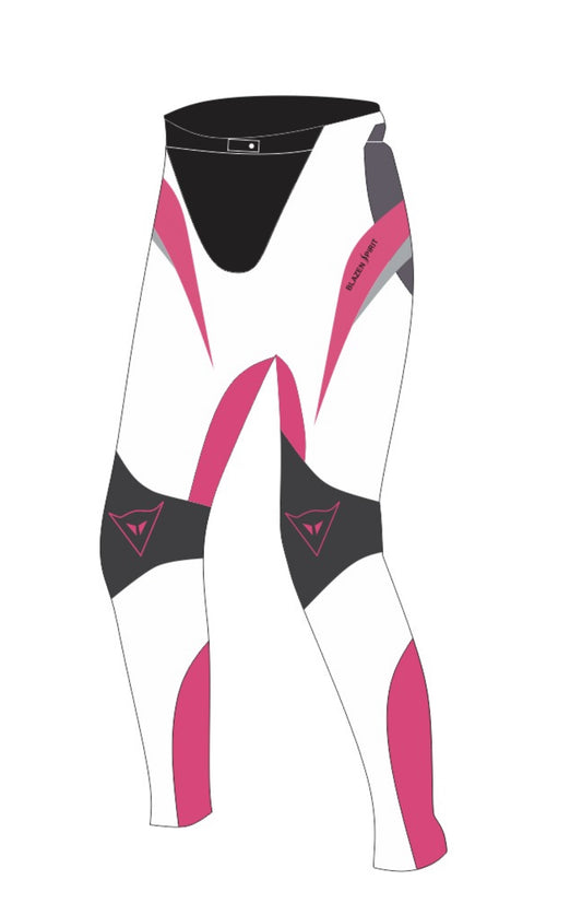 White Durable Cordura 600D Textile Pants "Lois" with inner zip out liner, All Season with grey and pink accent