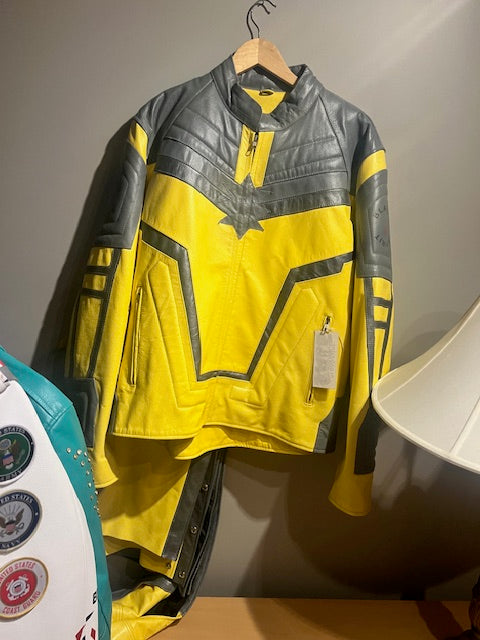 Deep Yellow and Grey 3X Leather Jacket & Chaps set Blazen Spirit Zip Out Liner for jacket, ONE Of only