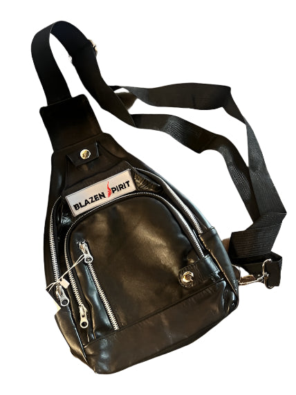 Blazen Spirit Leather Crossbody Black Silver Multifunctional pockets, stylish leather accent.