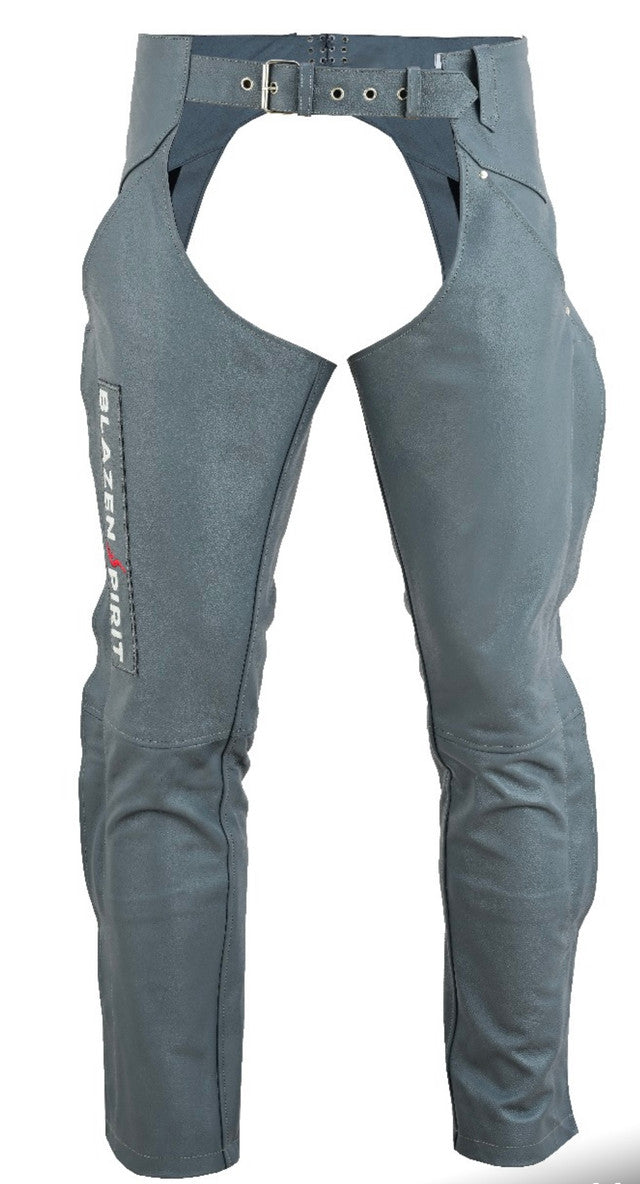 Springer Grey Premium Leather Chaps Blazen Spirit with inner liner, lower snaps and adjusting belt
