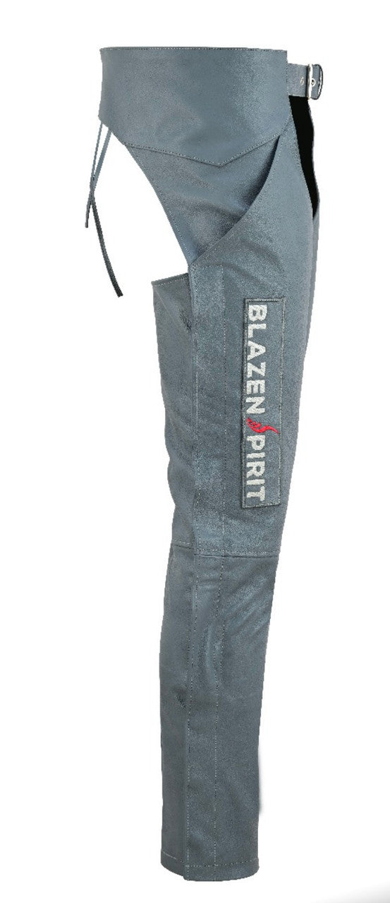 Springer Grey Premium Leather Chaps Blazen Spirit with inner liner, lower snaps and adjusting belt