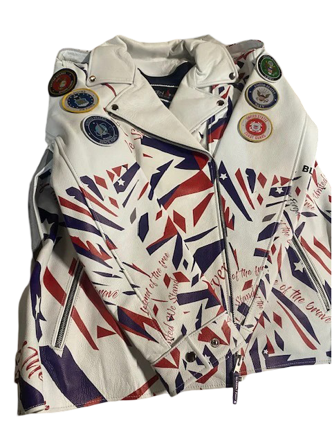 Patriotic Leather Jacket Blazen Spirit with Military Tribute Lady Military Rider Style!