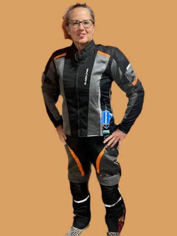 Trail of Flames Suit 2 pc Premium Textile Lady Rider Motorcyclist Suit   Cordura 600D Fabric Nylon Mesh Custom Order