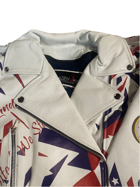 Patriotic Leather Jacket Blazen Spirit with Military Tribute Lady Military Rider Style!