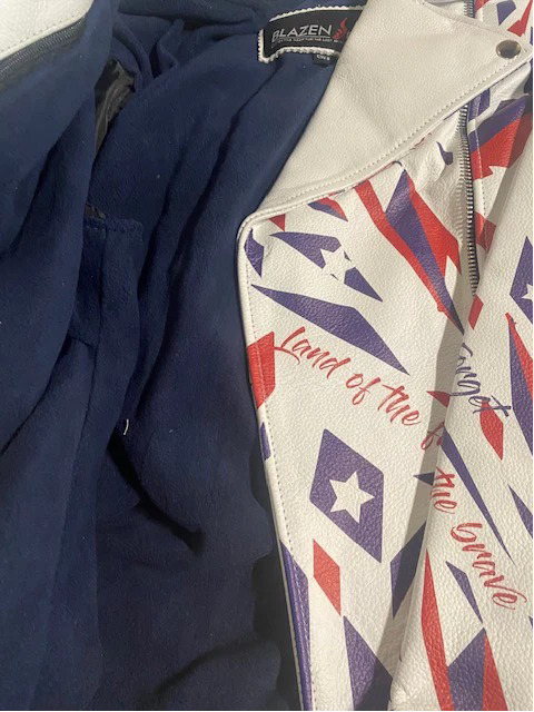Patriotic Leather Jacket Blazen Spirit with Military Tribute Lady Military Rider Style!